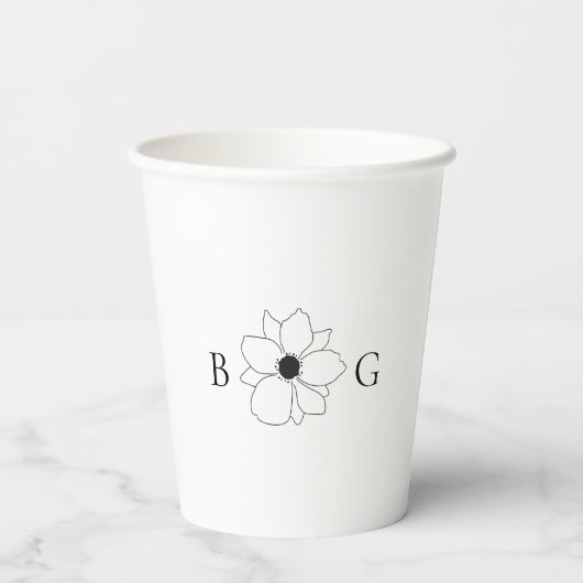 Minimalistische Wildflower Hand-getrokken Monogram Papieren Bekers (Achterkant)