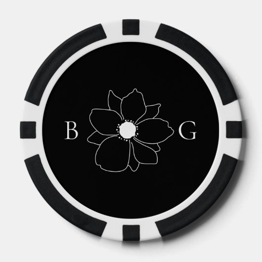 Minimalistische Wildflower Hand-getrokken Monogram Poker Chips (Voorkant)