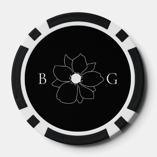 Minimalistische Wildflower Hand-getrokken Monogram Poker Chips (Achterkant)