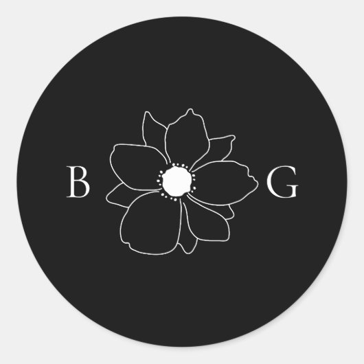 Minimalistische Wildflower Hand-getrokken Monogram Ronde Sticker (Voorkant)