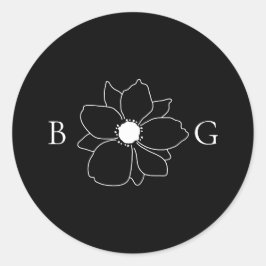 Minimalistische Wildflower Hand-getrokken Monogram Ronde Sticker