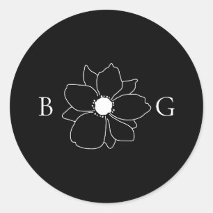 Minimalistische Wildflower Hand-getrokken Monogram Ronde Sticker