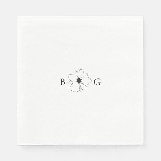 Minimalistische Wildflower Hand-getrokken Monogram Servet (Voorkant)