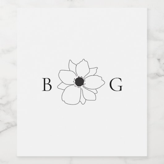 Minimalistische Wildflower Hand-getrokken Monogram Wijn Etiket (Enkel label)
