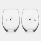 Minimalistische Wildflower Hand-getrokken Monogram Wijnglas Zonder Voet (Voorkant)