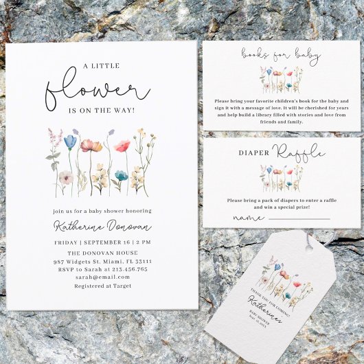 Minimalistische Wildflower Luier Raffle Informatiekaartje