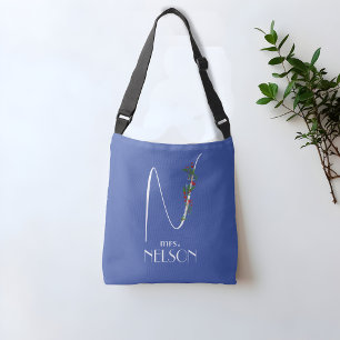 Minimalistische wildflower monogram leraar blauw crossbody tas