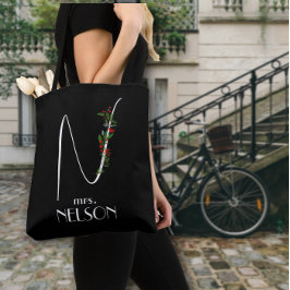 Minimalistische wildflower monogram leraar tote bag