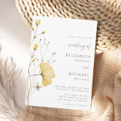 Minimalistische Wildflower Neutral Wedding Uitnodi Kaart