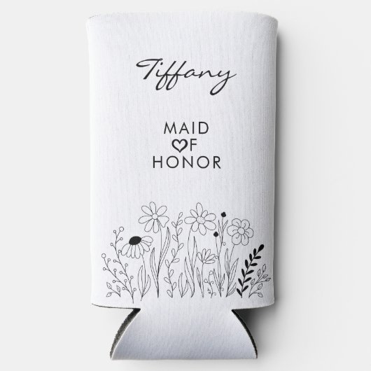 Minimalistische Wildflower Schattige Maid of Honor Seltzer Blikjeskoeler (Voorkant)