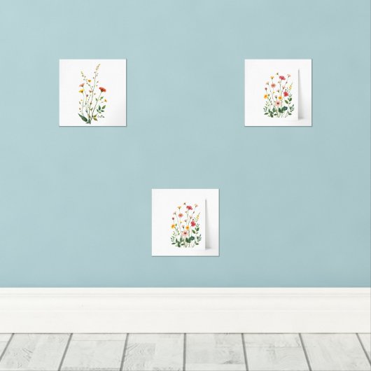 Minimalistische Wildflower set van 3Japandi Botani (Houten vloer)