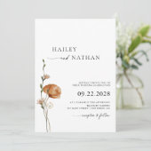 Minimalistische Wildflower Zwart | Witte bruiloft Kaart (Staand voorkant)