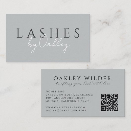 Minimalistische Wimperntechnicus Grijze QR-code Visitekaartje (Voorkant / Achterkant)