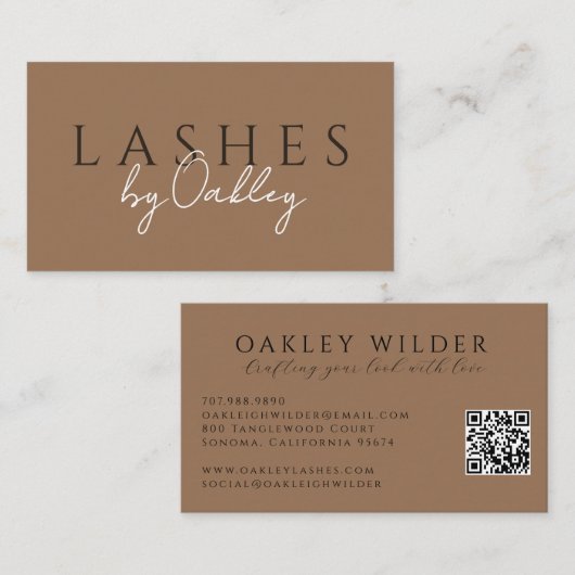 Minimalistische Wimperntechnicus QR-code Bruin Visitekaartje (Voorkant / Achterkant)