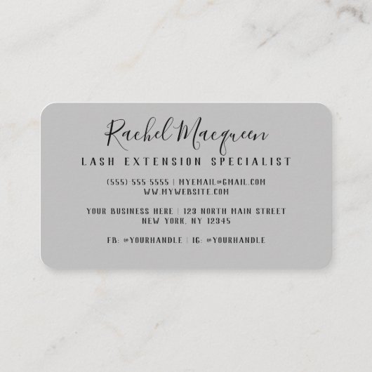 Minimalistische wimpers oogschaduw glitter wimperm visitekaartje (Achterkant)