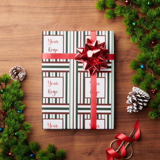 Minimalistische winkel logo rood groen gestreepte cadeaupapier (Feestdagen Geschenken)