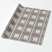 Minimalistische winkel logo rood groen gestreepte cadeaupapier (Uitgerold)