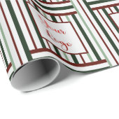 Minimalistische winkel logo rood groen gestreepte cadeaupapier (Rol Hoek)