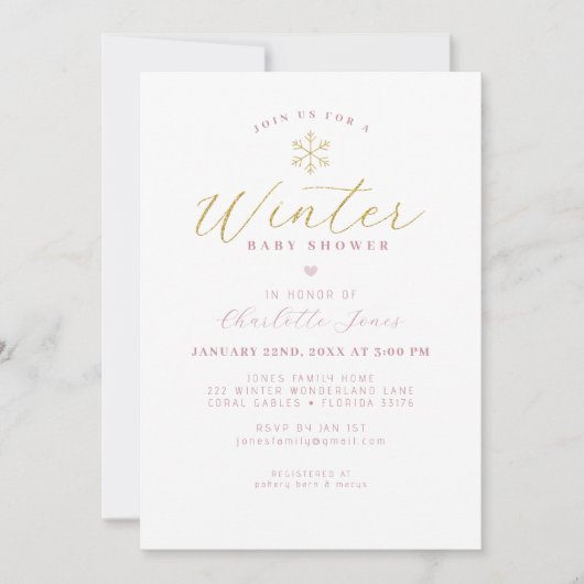 Minimalistische Winter Baby shower Uitnodiging (Voorkant)