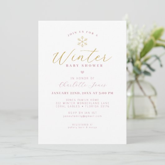 Minimalistische Winter Baby shower Uitnodiging (Staand voorkant)