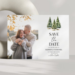 Minimalistische Winter Besneeuwde Dennenbomen Foto Save The Date