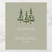 Minimalistische winter besneeuwde dennenboom bos b wijn etiket (Enkel label)