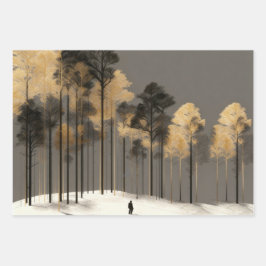 Minimalistische winter bos silhouet kunst inpakpapier vel