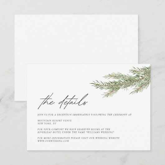 Minimalistische Winter Bruiloft Details Behuizing Kaart (Voorkant / Achterkant)