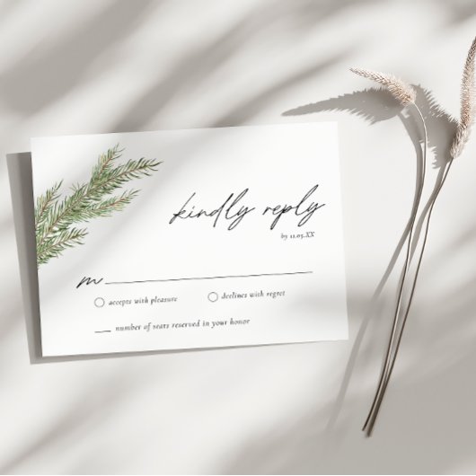 Minimalistische winter bruiloft RSVP bijlage kaart