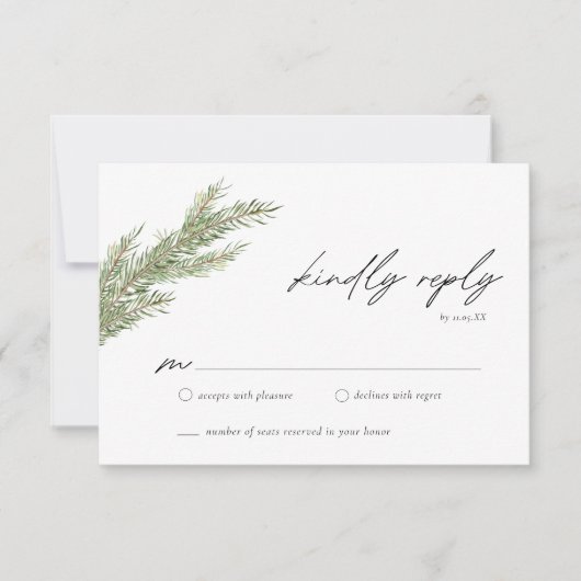 Minimalistische winter bruiloft RSVP bijlage kaart (Voorkant)