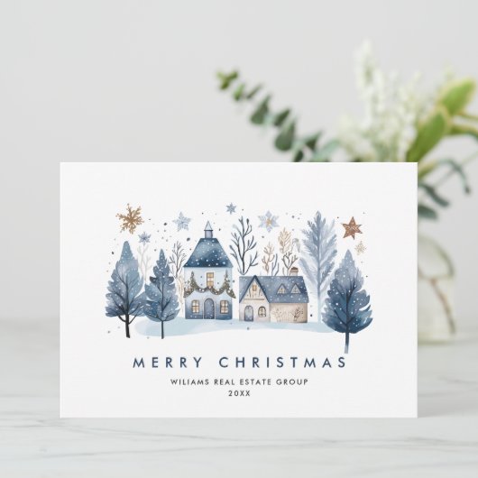 Minimalistische Winter Country Town Christmas Corp Feestdagenkaart (Staand voorkant)