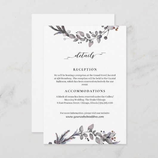 Minimalistische Winter Dusty Blue bruiloft informa Informatiekaartje (Voorkant / Achterkant)