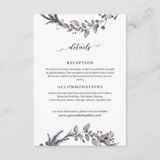 Minimalistische Winter Dusty Blue bruiloft informa Informatiekaartje (Voorkant)