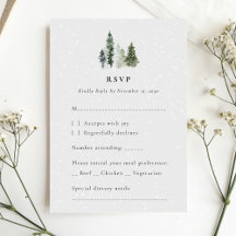 Minimalistische Winter Forest Wedding RSVP Kaart