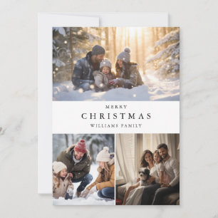 Minimalistische Winter Kerstmis Familie Fotocollag Feestdagenkaart