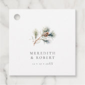 Minimalistische Winter Pine Branch & Cone Wedding Bedankjes Labels (Voorkant)