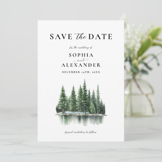 Minimalistische Winter Pine Forest-foto Sla de dat Kaart (Staand voorkant)