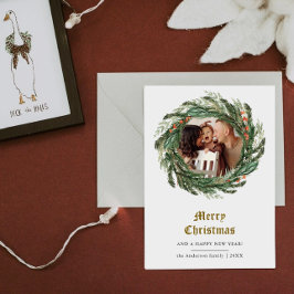 Minimalistische Winter Pine Krans Foto Feestdagenkaart