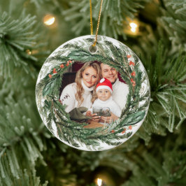 Minimalistische Winter Pine Krans Foto Keramisch Ornament