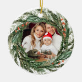 Minimalistische Winter Pine Krans Foto Keramisch Ornament (Voorkant)