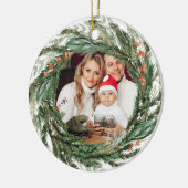 Minimalistische Winter Pine Krans Foto Keramisch Ornament (Links)