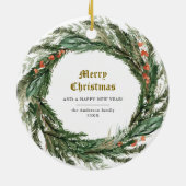 Minimalistische Winter Pine Krans Foto Keramisch Ornament (Achterkant)