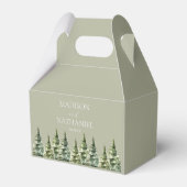 Minimalistische Winter Snowy Pine Tree Forest Wedd Bedankdoosjes (Achterkant)