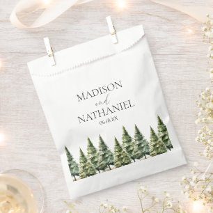 Minimalistische Winter Snowy Pine Tree Forest Wedd Bedankzakje