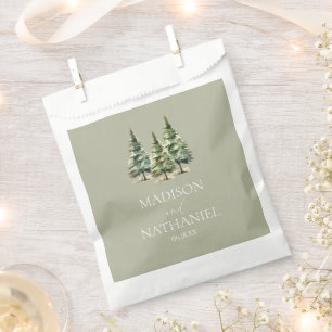 Minimalistische Winter Snowy Pine Tree Forest Wedd Bedankzakje