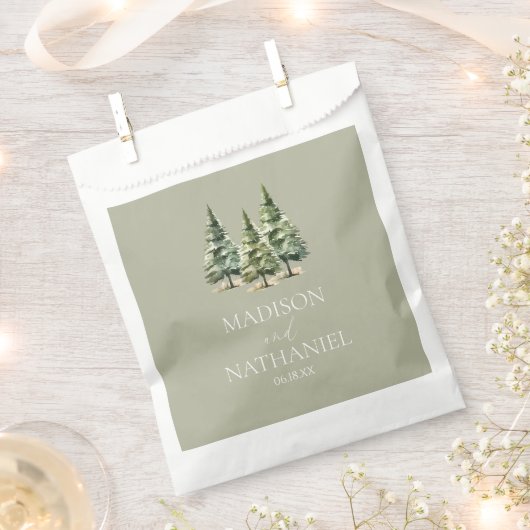 Minimalistische Winter Snowy Pine Tree Forest Wedd Bedankzakje (Geknipt)