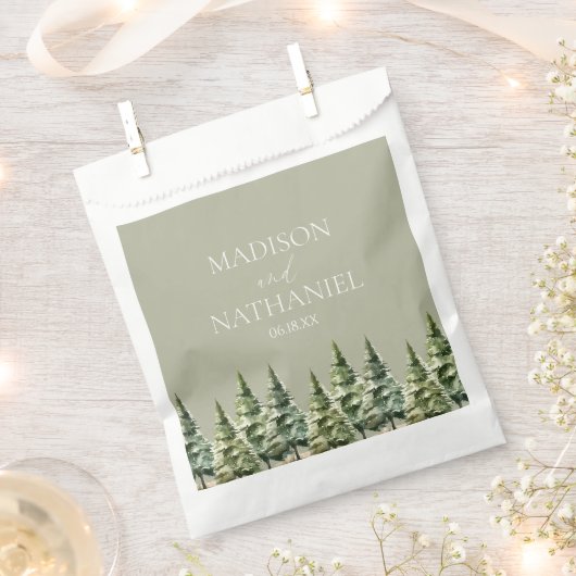 Minimalistische Winter Snowy Pine Tree Forest Wedd Bedankzakje (Geknipt)