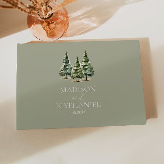 Minimalistische Winter Snowy Pine Tree Forest Wedd Gastenboek