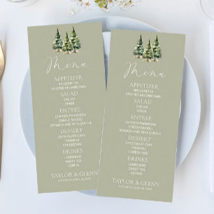 Minimalistische Winter Snowy Pine Tree Forest Wedd Menu