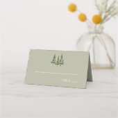 Minimalistische Winter Snowy Pine Tree Forest Wedd Plaatskaartje (Voorkant)